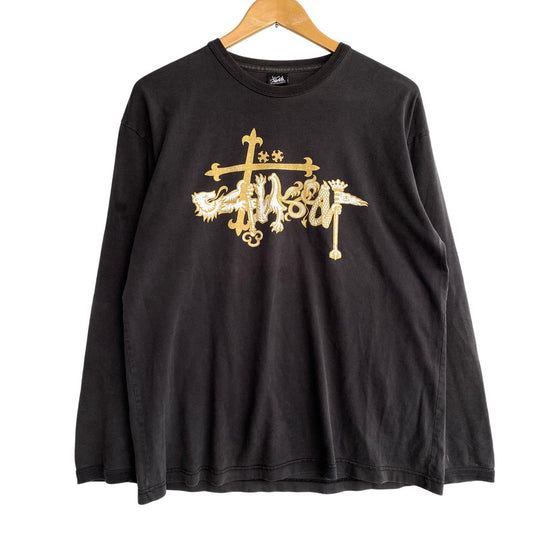 【中古品】【メンズ】 STUSSY ステューシー メキシコ製 RASTERLION LS TEE ラスタライオン ロングスリーブ ティー トップス 長袖 142-260622-cs-16-izu サイズ：L カラー：ブラック 万代Net店