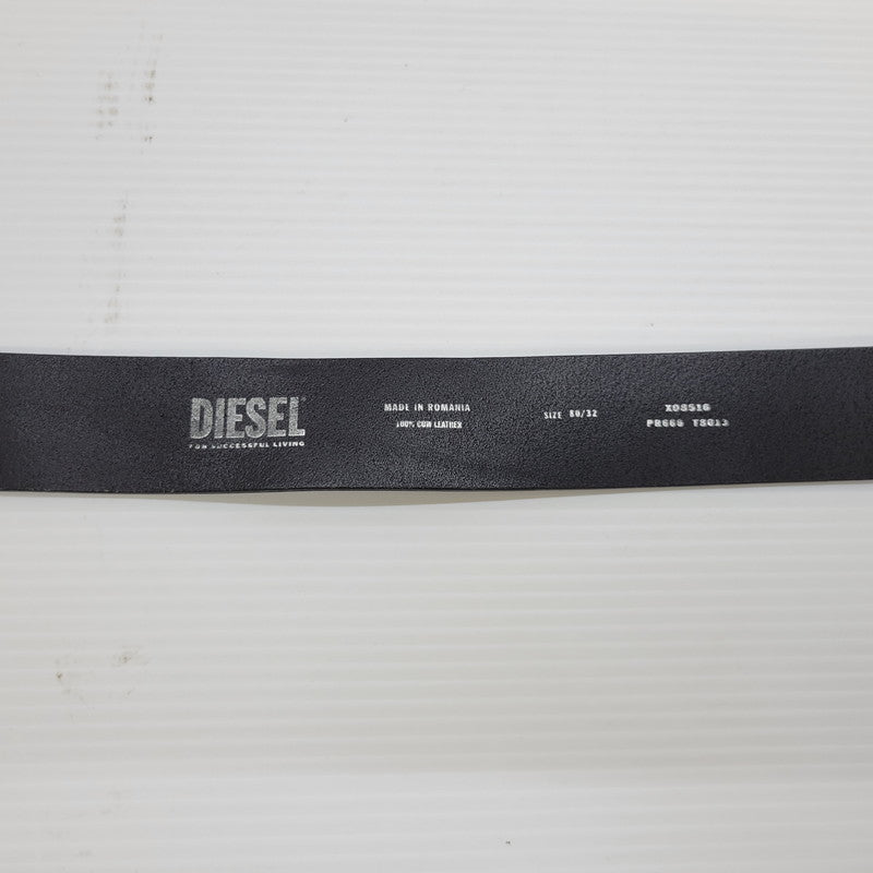 【中古品】【メンズ】 DIESEL ディーゼル X08516 B-1DR COWLEATHER DLOGO BUCKLE BELT カウレザー ディーロゴ バックル ベルト 服飾雑貨 205-260622-cs-10-izu サイズ：80/W32 カラー：ブラック×シルバー 万代Net店