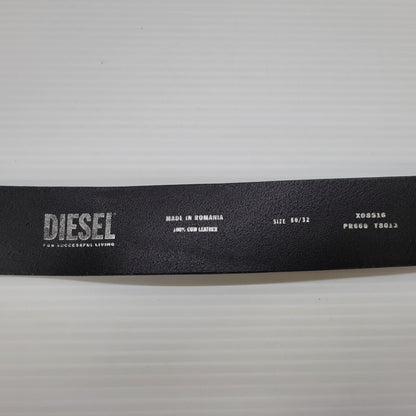 【中古品】【メンズ】 DIESEL ディーゼル X08516 B-1DR COWLEATHER DLOGO BUCKLE BELT カウレザー ディーロゴ バックル ベルト 服飾雑貨 205-260622-cs-10-izu サイズ：80/W32 カラー：ブラック×シルバー 万代Net店