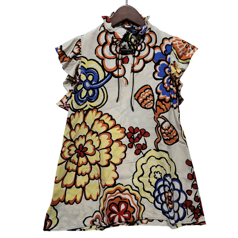 【中古品】【レディース】 LOUIS VUITTON ルイ・ヴィトン FLOWER VNECK BLOUSE RW151A F7BL09VML フラワー Vネック ブラウス トップス 168-260623-as-07-izu サイズ：34 カラー：マルチカラー 万代Net店