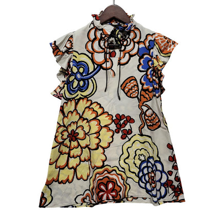 【中古品】【レディース】 LOUIS VUITTON ルイ・ヴィトン FLOWER VNECK BLOUSE RW151A F7BL09VML フラワー Vネック ブラウス トップス 168-260623-as-07-izu サイズ：34 カラー：マルチカラー 万代Net店