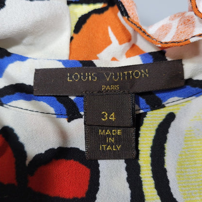 【中古品】【レディース】 LOUIS VUITTON ルイ・ヴィトン FLOWER VNECK BLOUSE RW151A F7BL09VML フラワー Vネック ブラウス トップス 168-260623-as-07-izu サイズ：34 カラー：マルチカラー 万代Net店