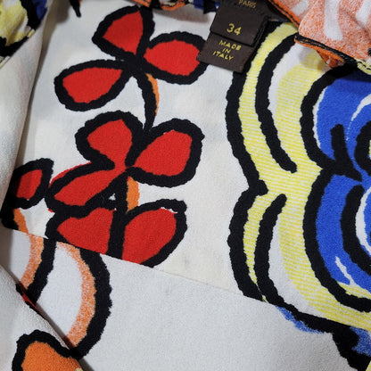【中古品】【レディース】 LOUIS VUITTON ルイ・ヴィトン FLOWER VNECK BLOUSE RW151A F7BL09VML フラワー Vネック ブラウス トップス 168-260623-as-07-izu サイズ：34 カラー：マルチカラー 万代Net店