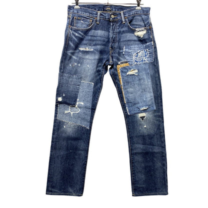 【中古品】【メンズ】 POLO RALPH LAUREN ポロ・ラルフローレン BUTTON FLY ボタンフライ PATCHWORK DISTRESSED DENIM PANTS パッチワーク ディストレスト デニム パンツ ズボン ボトムス 158-260626-ya-02-izu サイズ：33×32 カラー：インディゴ 万代Net店