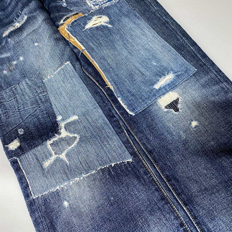【中古品】【メンズ】 POLO RALPH LAUREN ポロ・ラルフローレン BUTTON FLY ボタンフライ PATCHWORK DISTRESSED DENIM PANTS パッチワーク ディストレスト デニム パンツ ズボン ボトムス 158-260626-ya-02-izu サイズ：33×32 カラー：インディゴ 万代Net店