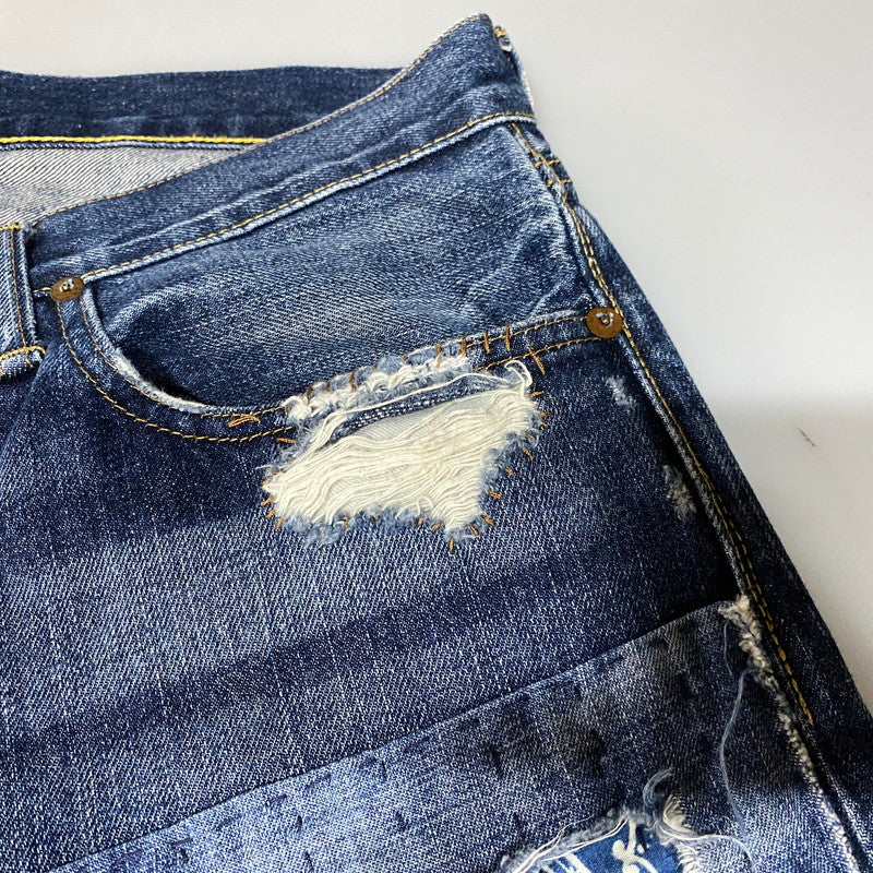 【中古品】【メンズ】 POLO RALPH LAUREN ポロ・ラルフローレン BUTTON FLY ボタンフライ PATCHWORK DISTRESSED DENIM PANTS パッチワーク ディストレスト デニム パンツ ズボン ボトムス 158-260626-ya-02-izu サイズ：33×32 カラー：インディゴ 万代Net店