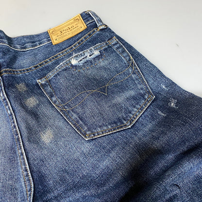 【中古品】【メンズ】 POLO RALPH LAUREN ポロ・ラルフローレン BUTTON FLY ボタンフライ PATCHWORK DISTRESSED DENIM PANTS パッチワーク ディストレスト デニム パンツ ズボン ボトムス 158-260626-ya-02-izu サイズ：33×32 カラー：インディゴ 万代Net店