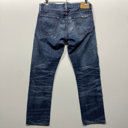 【中古品】【メンズ】 POLO RALPH LAUREN ポロ・ラルフローレン BUTTON FLY ボタンフライ PATCHWORK DISTRESSED DENIM PANTS パッチワーク ディストレスト デニム パンツ ズボン ボトムス 158-260626-ya-02-izu サイズ：33×32 カラー：インディゴ 万代Net店