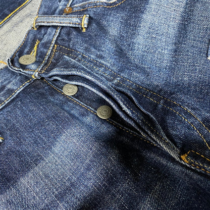 【中古品】【メンズ】 POLO RALPH LAUREN ポロ・ラルフローレン BUTTON FLY ボタンフライ PATCHWORK DISTRESSED DENIM PANTS パッチワーク ディストレスト デニム パンツ ズボン ボトムス 158-260626-ya-02-izu サイズ：33×32 カラー：インディゴ 万代Net店