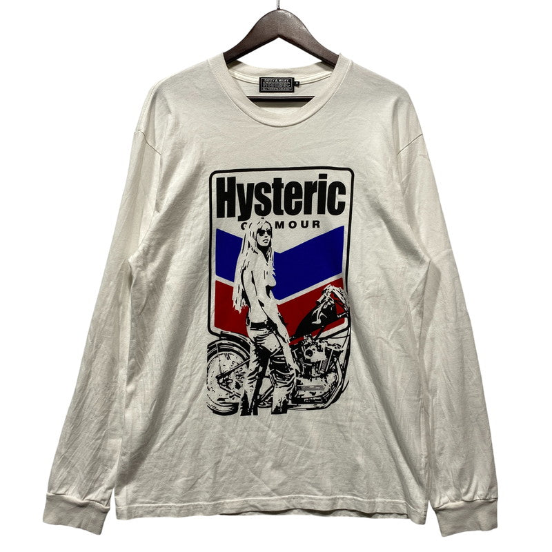 【中古品】【メンズ】 HYSTERIC GLAMOUR ヒステリックグラマー MOTORCYCLE GIRL L/S TEE 02253CL07 ロングスリーブTシャツ 長袖 プリント トップス 140-260626-ay-03-izu サイズ：M カラー：ホワイト 万代Net店