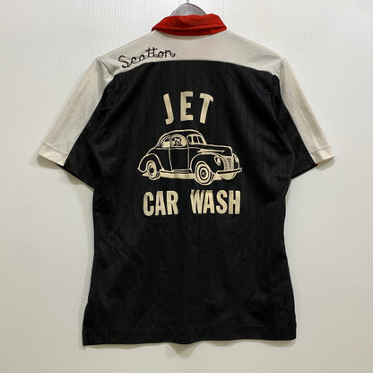 【中古品】【メンズ】 HILTON ヒルトン JET CAR WASH BOWLING POLO SHIRT ボーリング ポロシャツ USA製 半袖 146-260704-as-22-izu サイズ：M カラー：ブラック 万代Net店