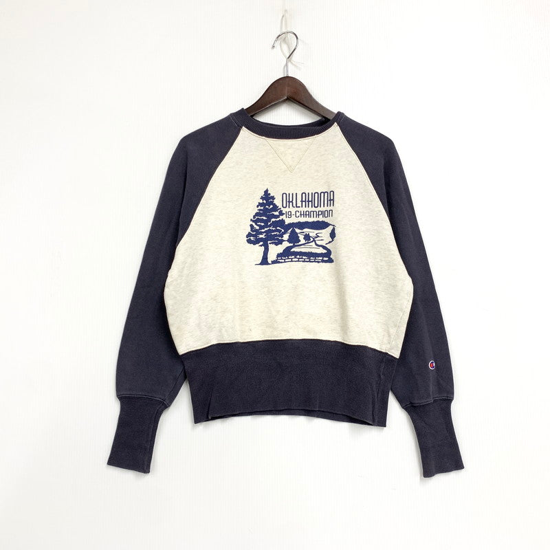 【中古品】【メンズ】 CHAMPION チャンピオン バータグ復刻 "OKLAHOMA"RAGLAN SWEAT ラグラン スウェット トップス 146-260801-yn-09-izu サイズ：M カラー：ネイビー×ホワイト 万代Net店