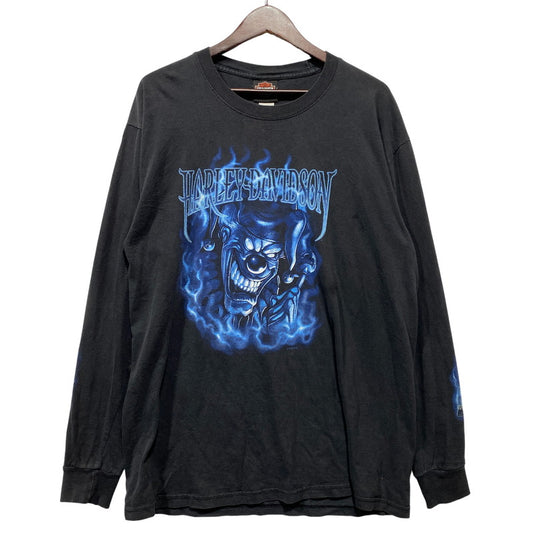 【中古品】【メンズ】 HARLEY DAVIDSON ハーレーダビッドソン BLUE FLAME JOKER L/S TEE ブルーフレイム ジョーカー ロングスリーブTシャツ 長袖 プリント トップス 146-260626-ay-02-izu カラー：ブラック 万代Net店