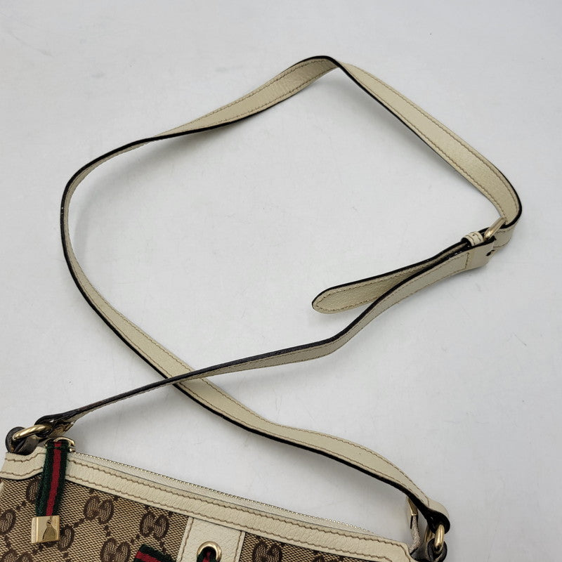【中古品】【メンズ/レディース】 GUCCI グッチ 211978 SHELLEYLINE GGCANVAS SHOULDER BAG シェリーライン GGキャンバス ショルダー バッグ カバン 180-260630-kh-05-izu カラー：ベージュ×アイボリー 万代Net店