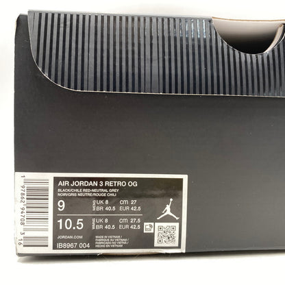 【中古美品】【メンズ】 NIKE ナイキ IB8967-004 AIR JORDAN 3 RETRO エア ジョーダン スリー レトロ スニーカー シューズ 靴 160-260629-cs-02-izu サイズ：27cm カラー：BLACK/CHILE RED-NEUTRAL GREY 万代Net店