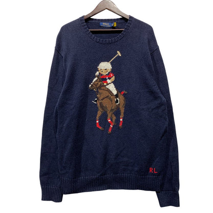 【中古品】【メンズ】 POLO RALPH LAUREN ポロ・ラルフローレン BEAR COTTON KNIT SHIRT ベア コットン ニット 長袖 147-260629-as-10-izu サイズ：XL カラー：ネイビー 万代Net店