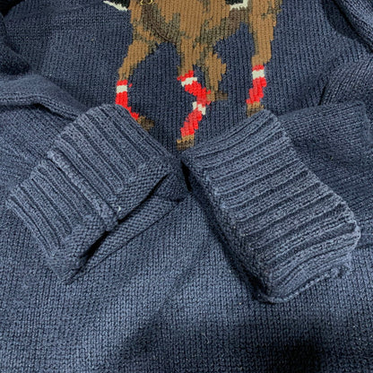 【中古品】【メンズ】 POLO RALPH LAUREN ポロ・ラルフローレン BEAR COTTON KNIT SHIRT ベア コットン ニット 長袖 147-260629-as-10-izu サイズ：XL カラー：ネイビー 万代Net店