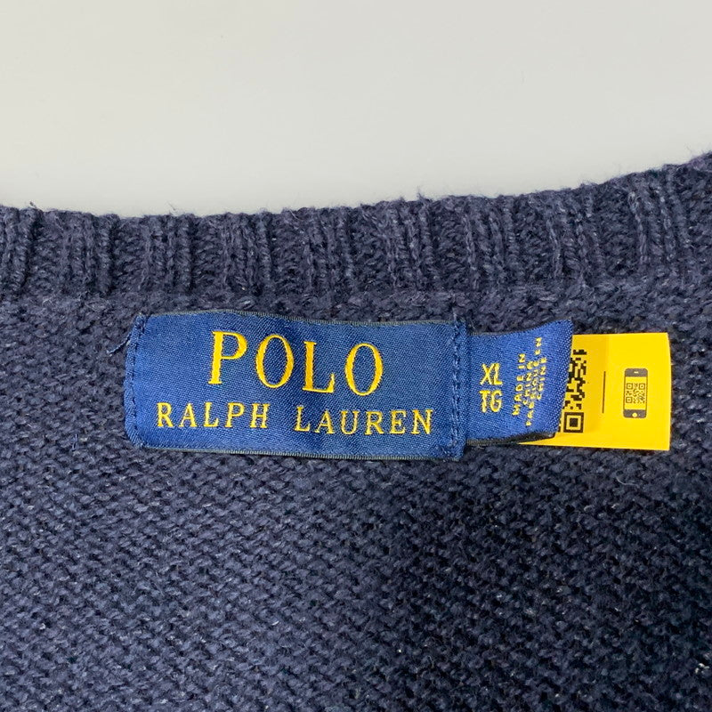 【中古品】【メンズ】 POLO RALPH LAUREN ポロ・ラルフローレン BEAR COTTON KNIT SHIRT ベア コットン ニット 長袖 147-260629-as-10-izu サイズ：XL カラー：ネイビー 万代Net店