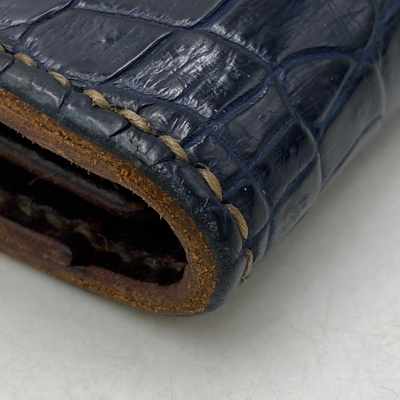 【中古品】【メンズ/レディース】 THE FLAT HEAD ザフラットヘッド CROCODILE 二つ折りカードケース 財布 200-260701-kh-12-izu カラー：ネイビー 万代Net店