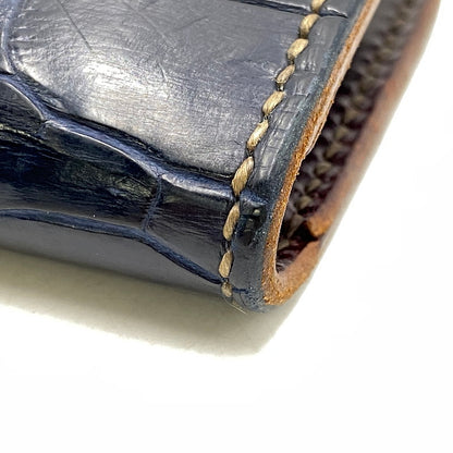 【中古品】【メンズ/レディース】 THE FLAT HEAD ザフラットヘッド CROCODILE 二つ折りカードケース 財布 200-260701-kh-12-izu カラー：ネイビー 万代Net店