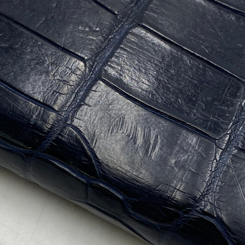 【中古品】【メンズ/レディース】 THE FLAT HEAD ザフラットヘッド CROCODILE 二つ折りカードケース 財布 200-260701-kh-12-izu カラー：ネイビー 万代Net店