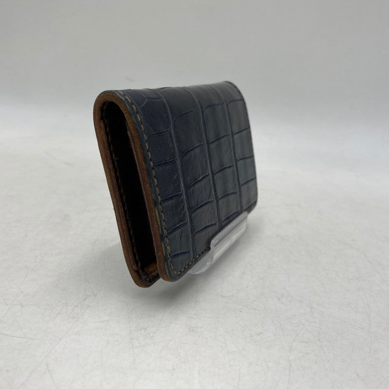【中古品】【メンズ/レディース】 THE FLAT HEAD ザフラットヘッド CROCODILE 二つ折りカードケース 財布 200-260701-kh-12-izu カラー：ネイビー 万代Net店