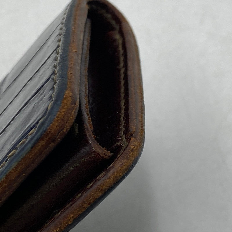 【中古品】【メンズ/レディース】 THE FLAT HEAD ザフラットヘッド CROCODILE 二つ折りカードケース 財布 200-260701-kh-12-izu カラー：ネイビー 万代Net店
