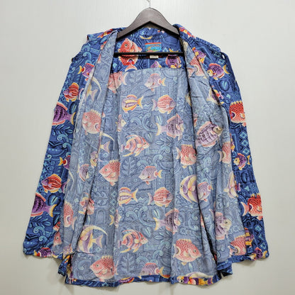 【現状渡し品】【メンズ】 REYN SPOONER レインスプーナー JOE KEALOHA'S ジョーケアロハス ハワイ製 SS RAYON ALOHA SHIRT ショートスリーブ レーヨン アロハ シャツ トップス 半袖 146-260706-cs-16-izu サイズ：L カラー：ブルー 万代Net店