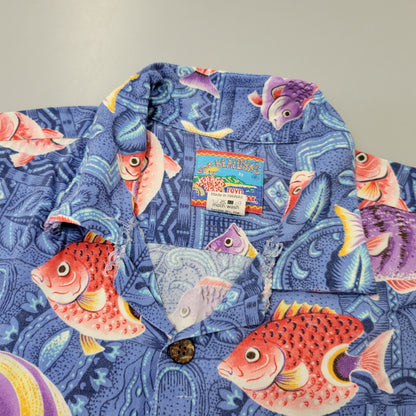 【現状渡し品】【メンズ】 REYN SPOONER レインスプーナー JOE KEALOHA'S ジョーケアロハス ハワイ製 SS RAYON ALOHA SHIRT ショートスリーブ レーヨン アロハ シャツ トップス 半袖 146-260706-cs-16-izu サイズ：L カラー：ブルー 万代Net店