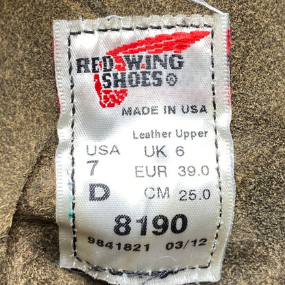 【中古品】【メンズ/レディース】 RED WING レッドウィング 8190 USA製 ROUNDE-TOE BOOTS ラウンドトゥ ブーツ 靴 164-260701-kh-09-izu サイズ：25 カラー：ブラック 万代Net店