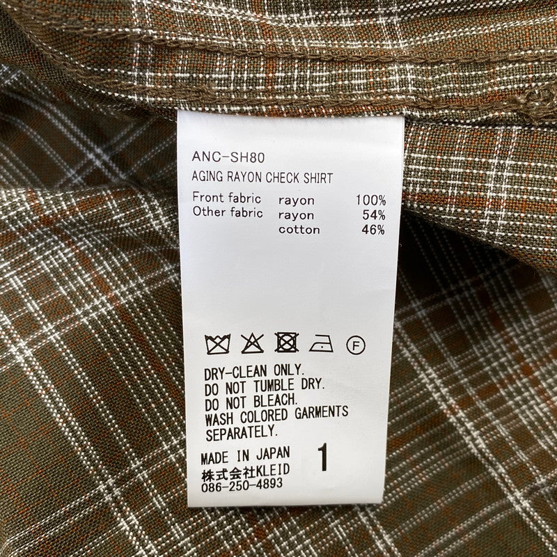 【中古品】【メンズ】 ANCELLM アンセルム ANC-SH80 AGING RAYON CHECK SHIRT エイジング レーヨン チェック シャツ トップス 140-260703-kh-09-izu サイズ：1 カラー：オリーブ系 万代Net店