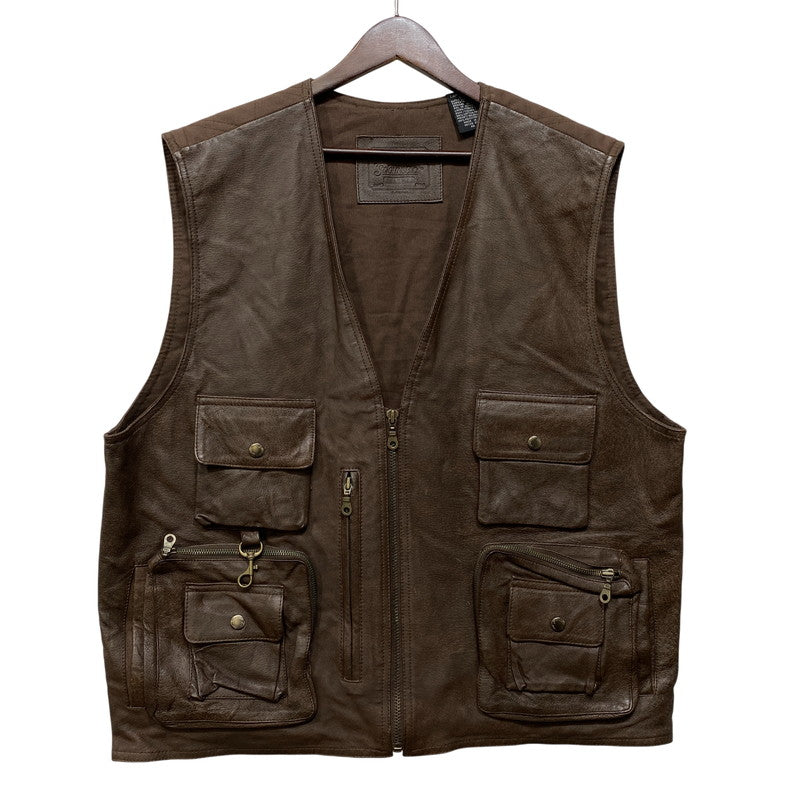 【中古品】【メンズ】 ST.JOHN'S BAY セントジョンズベイ 4-POCKET LEATHER VEST 4ポケット レザー ベスト トップス 146-260703-kh-10-izu サイズ：L カラー：ブラウン 万代Net店