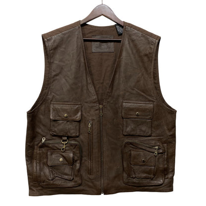 【中古品】【メンズ】 ST.JOHN'S BAY セントジョンズベイ 4-POCKET LEATHER VEST 4ポケット レザー ベスト トップス 146-260703-kh-10-izu サイズ：L カラー：ブラウン 万代Net店