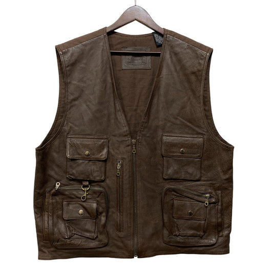 【中古品】【メンズ】 ST.JOHN'S BAY セントジョンズベイ 4-POCKET LEATHER VEST 4ポケット レザー ベスト トップス 146-260703-kh-10-izu サイズ：L カラー：ブラウン 万代Net店