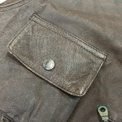 【中古品】【メンズ】 ST.JOHN'S BAY セントジョンズベイ 4-POCKET LEATHER VEST 4ポケット レザー ベスト トップス 146-260703-kh-10-izu サイズ：L カラー：ブラウン 万代Net店