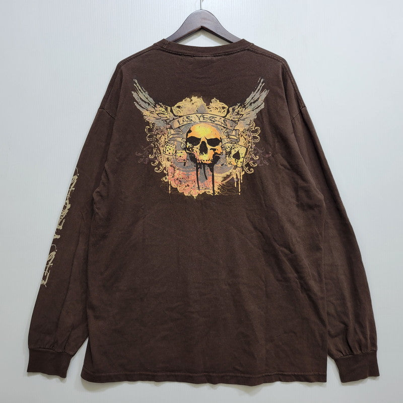 【中古品】【メンズ】 THE STRIP LAS VEGAS ザ・ストリップ ラスベガス SKULL LS TEE スカル ロングスリーブ Tシャツ 長袖 146-260707-as-08-izu サイズ：XL カラー：ブラウン 万代Net店