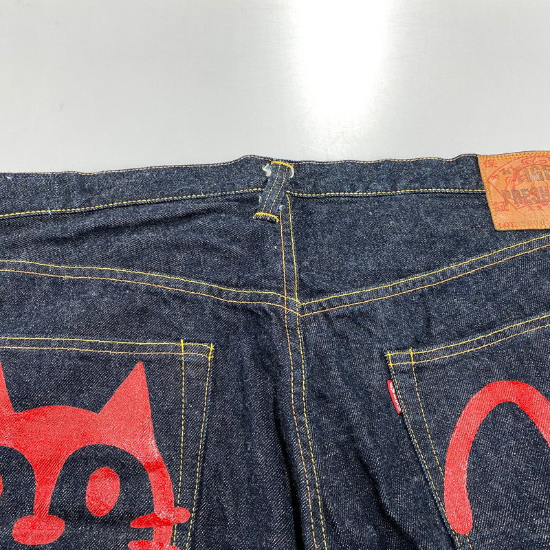 【中古品】【メンズ】 EVISU エヴィス LOT.2000 TIGER PRESHRUNK カモメ×ネコ PRINT DENIM PANTS タイガープレシュリンク プリント デニム パンツ ボトムス ズボン 156-260706-cs-11-izu サイズ：42×32 カラー：インディゴ 万代Net店
