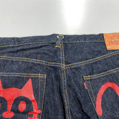 【中古品】【メンズ】 EVISU エヴィス LOT.2000 TIGER PRESHRUNK カモメ×ネコ PRINT DENIM PANTS タイガープレシュリンク プリント デニム パンツ ボトムス ズボン 156-260706-cs-11-izu サイズ：42×32 カラー：インディゴ 万代Net店