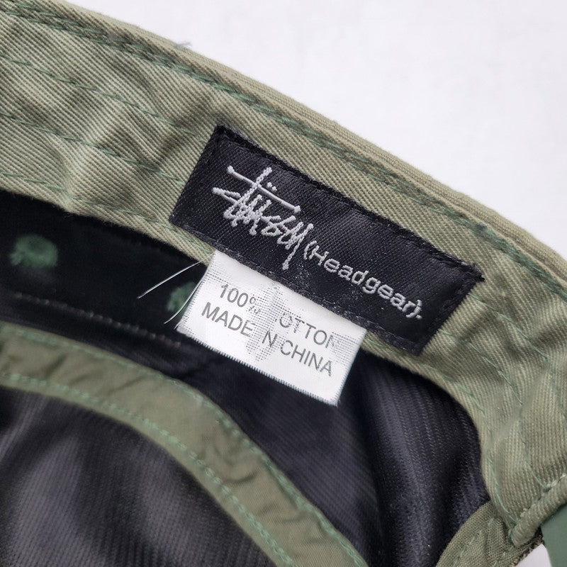 【中古品】【メンズ/レディース】 OLD STUSSY オールド ステューシー HEADGEAR TEXT PRINT WORK CAP ヘッドギア テキストプリント ワークキャップ 帽子 185-260708-as-17-izu サイズ：F カラー：カーキ 万代Net店