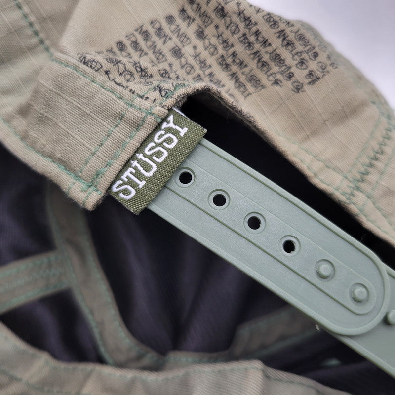【中古品】【メンズ/レディース】 OLD STUSSY オールド ステューシー HEADGEAR TEXT PRINT WORK CAP ヘッドギア テキストプリント ワークキャップ 帽子 185-260708-as-17-izu サイズ：F カラー：カーキ 万代Net店