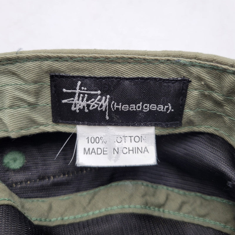 【中古品】【メンズ/レディース】 OLD STUSSY オールド ステューシー HEADGEAR TEXT PRINT WORK CAP ヘッドギア テキストプリント ワークキャップ 帽子 185-260708-as-17-izu サイズ：F カラー：カーキ 万代Net店