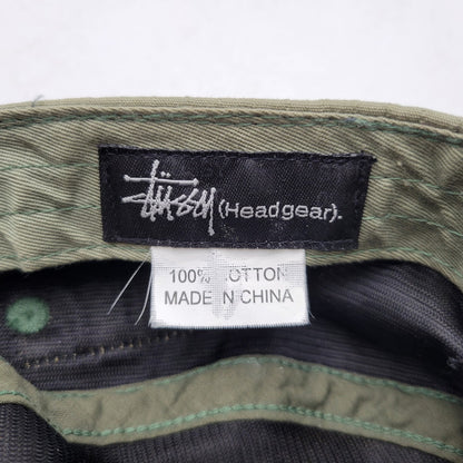 【中古品】【メンズ/レディース】 OLD STUSSY オールド ステューシー HEADGEAR TEXT PRINT WORK CAP ヘッドギア テキストプリント ワークキャップ 帽子 185-260708-as-17-izu サイズ：F カラー：カーキ 万代Net店