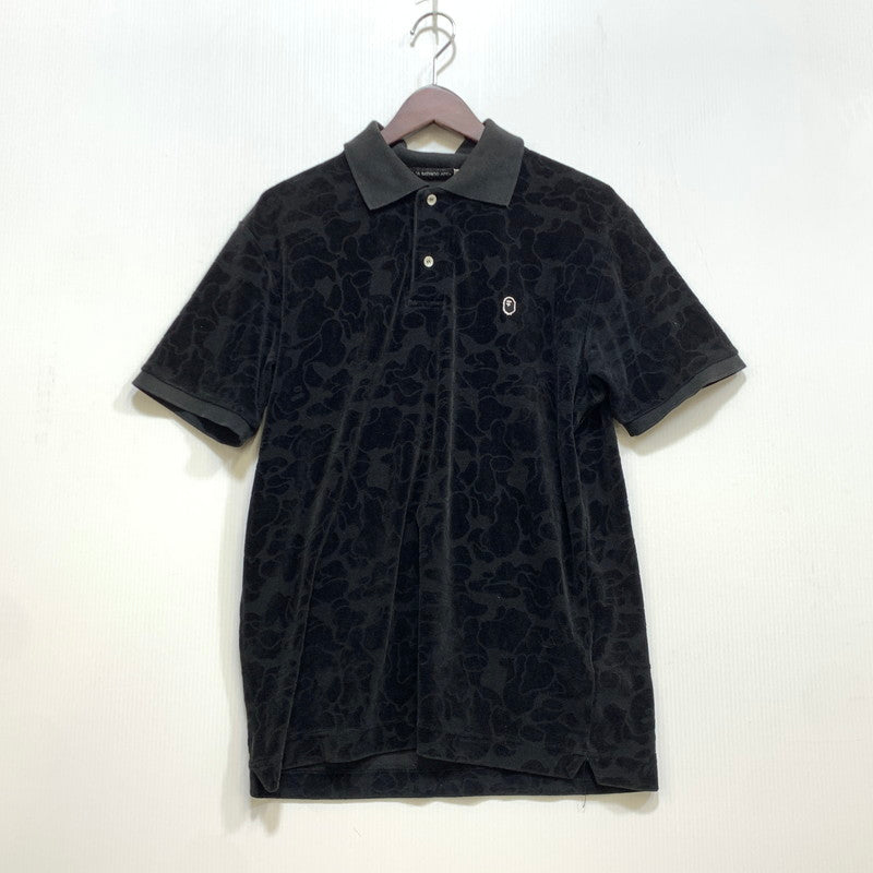 【中古品】【メンズ】 A BATHING APE アベイシングエイプ ジャガードシャドーカモパイル地 ポロシャツ 半袖 142-260708-yn-12-izu サイズ：M カラー：ブラック 万代Net店