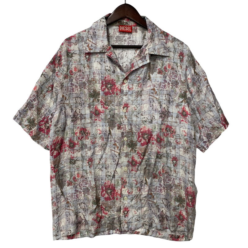 【中古品】【メンズ】 DIESEL ディーゼル FLOWER CHECK OPEN COLLAR S/S SHIRT フラワー チェック オープンカラー ショートスリーブ シャツ 半袖 141-260713-as-13-izu サイズ：46 カラー：マルチカラー 万代Net店