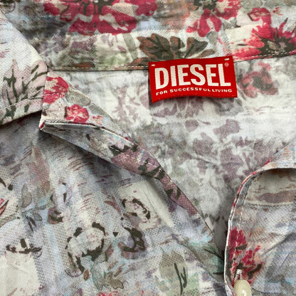 【中古品】【メンズ】 DIESEL ディーゼル FLOWER CHECK OPEN COLLAR S/S SHIRT フラワー チェック オープンカラー ショートスリーブ シャツ 半袖 141-260713-as-13-izu サイズ：46 カラー：マルチカラー 万代Net店
