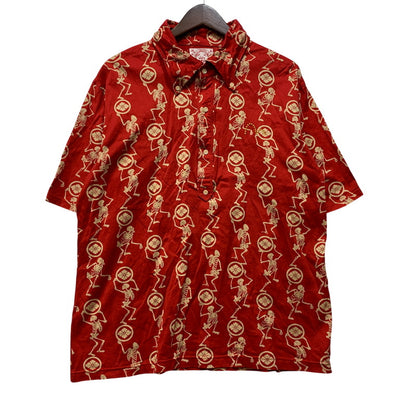 【中古品】【メンズ】 EVISU エヴィス スカル×家紋 総柄 SS POLO SHIRT ショートスリーブ ポロ シャツ トップス 145-260716-kh-10-izu サイズ：3 カラー：レッド×ベージュ系 万代Net店