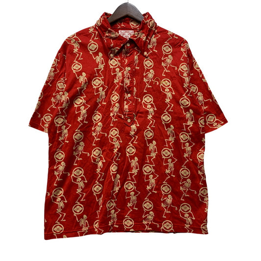 【中古品】【メンズ】 EVISU エヴィス スカル×家紋 総柄 SS POLO SHIRT ショートスリーブ ポロ シャツ トップス 145-260716-kh-10-izu サイズ：3 カラー：レッド×ベージュ系 万代Net店