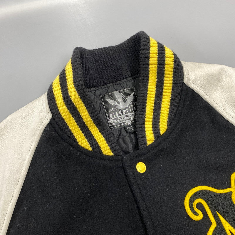 【中古品】【メンズ】 NITRAID ナイトレイド NR011-HJ07 MELTON STADIUM JUMPER メルトン スタジアム ジャンパー アウター 142-260710-cs-10-izu サイズ：2XL カラー：ブラック×ホワイト 万代Net店