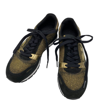 【中古品】【レディース】 Emporio Armani エンポリオ・アルマーニ SUEDE SNEAKERS X3X058 XL617 スエード スニーカー シューズ 靴 166-260713-as-27-izu サイズ：US 6M カラー：ブラック×ゴールド 万代Net店