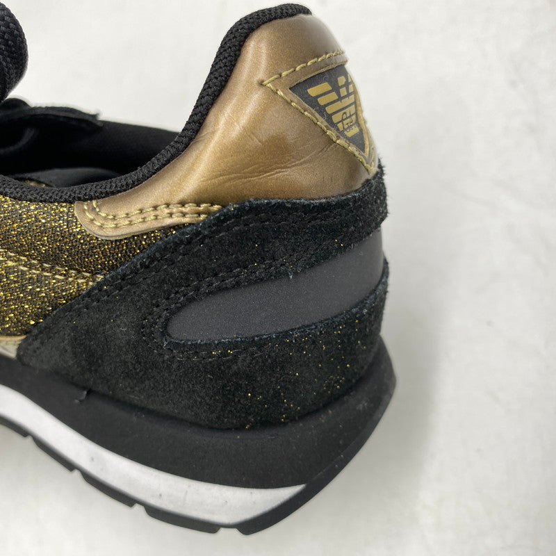 【中古品】【レディース】 Emporio Armani エンポリオ・アルマーニ SUEDE SNEAKERS X3X058 XL617 スエード スニーカー シューズ 靴 166-260713-as-27-izu サイズ：US 6M カラー：ブラック×ゴールド 万代Net店